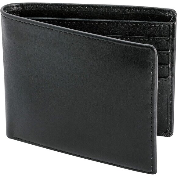 Men Black Top Grain Leather Extra Capacity Bifold Ultra Strong Stitching Wallet - Picture 1 of 6